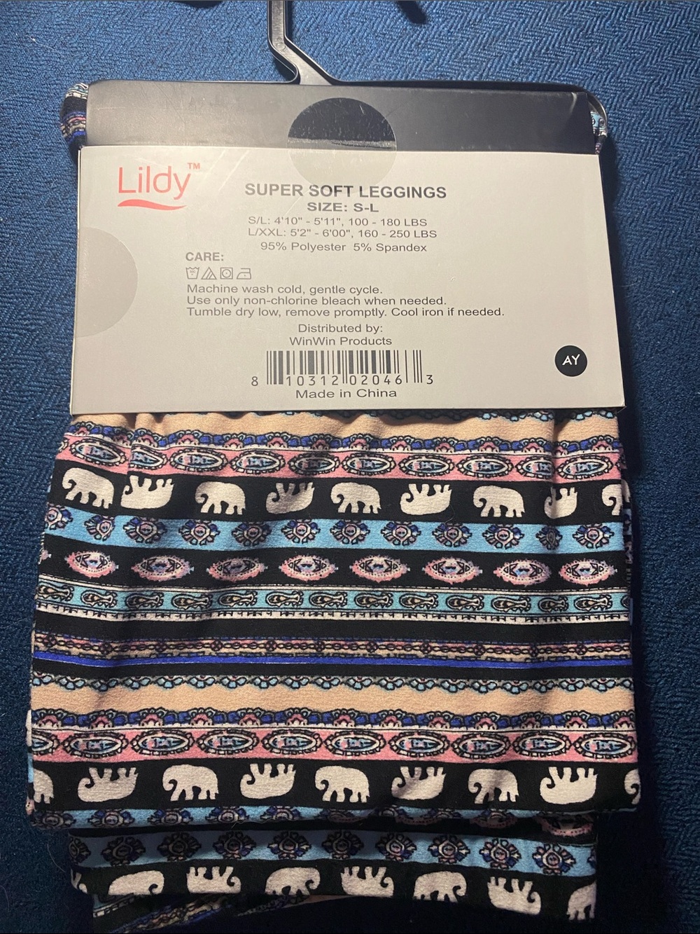 Lildy Women's Super Soft Leggings - Black, Pink & Blue Elephant Print (S-L)